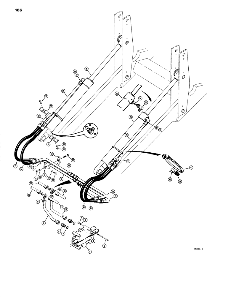 Схема запчастей Case W14 - (186) - LOADER BUCKET CYLINDER HYDRAULICS (08) - HYDRAULICS