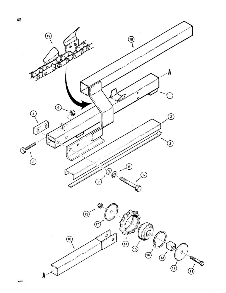 Схема запчастей Case TL200 - (42) - CHANNEL BOOM AND SAFETY BAR 