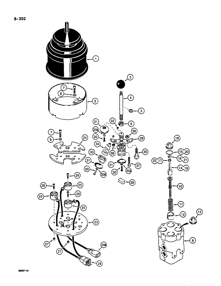 Схема запчастей Case W36 - (8-302) - SINGLE LEVER REMOTE CONTROL VALVE - L116443 (08) - HYDRAULICS