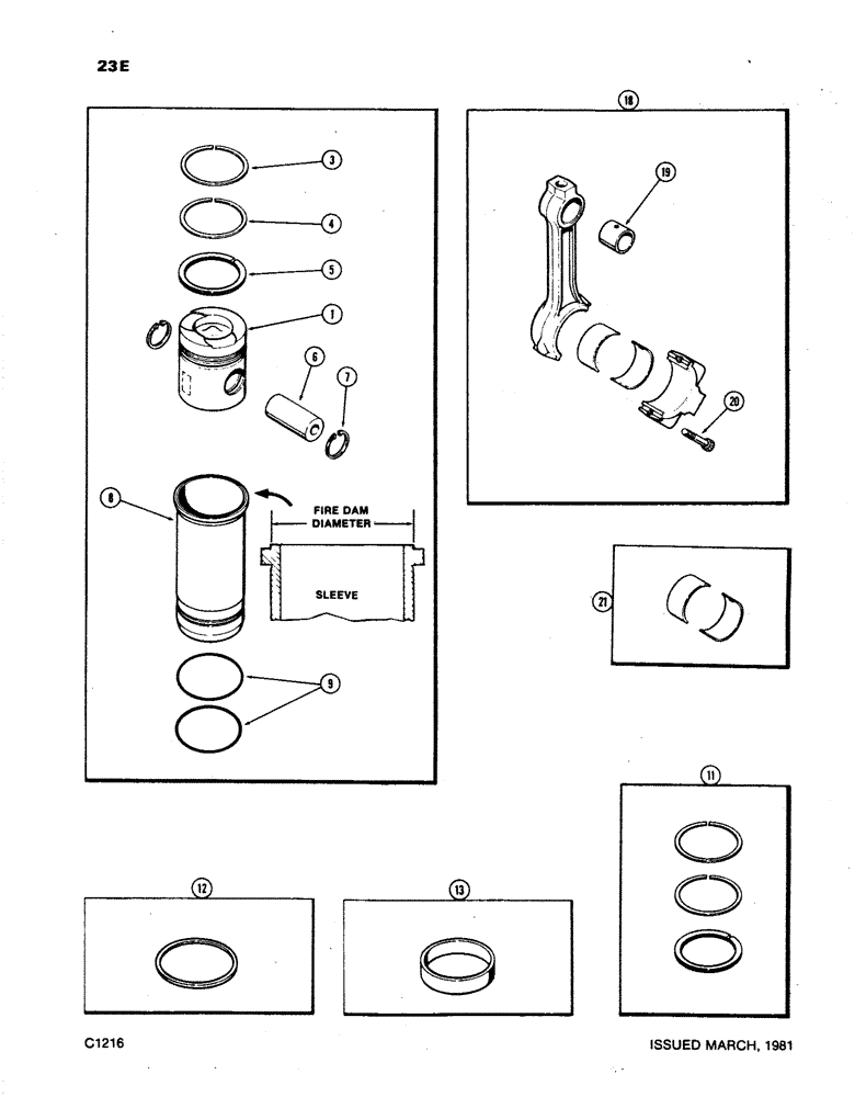 Схема запчастей Case W24B - (023E) - PISTONS & SLEEVES,W/5.092" -5.097"FIRE DAM DIA. SLEEVE USE W/ENG SN2572011 504BD DIESEL ENG., (02) - ENGINE