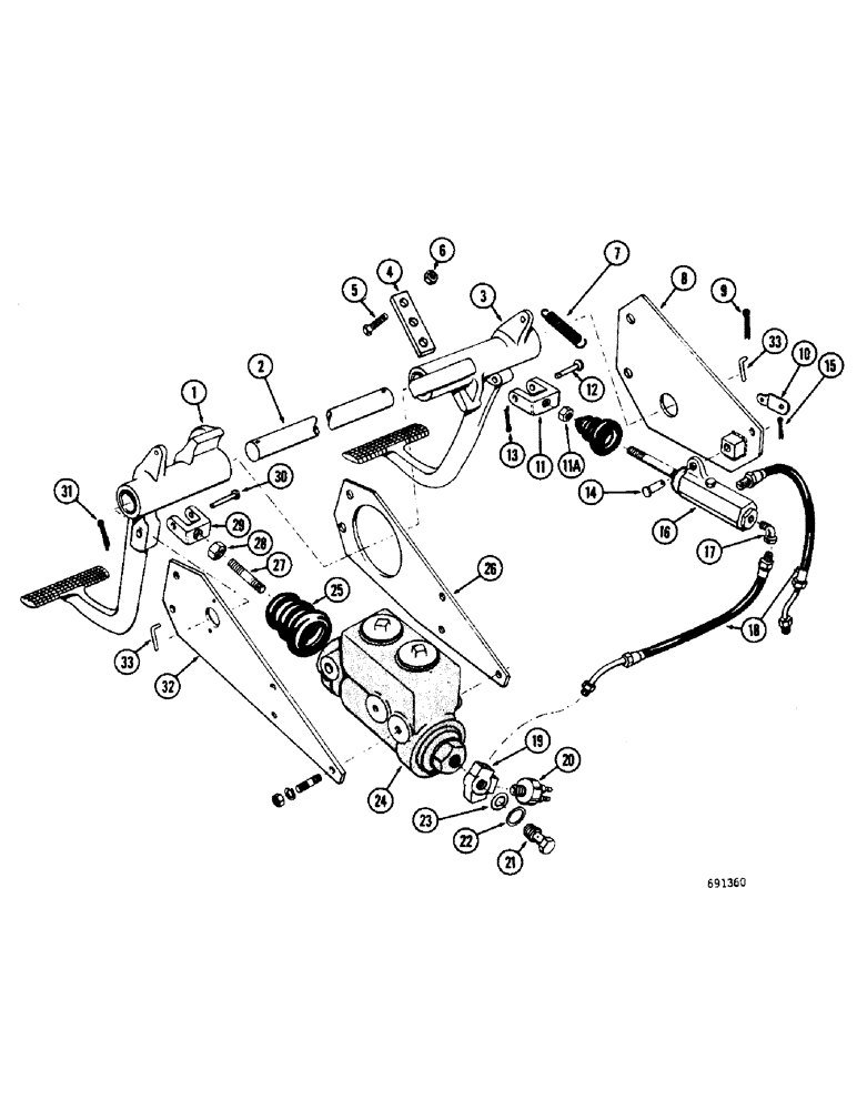 Схема запчастей Case W7 - (156) - HYDRAULIC BRAKE SYSTEM, BRAKE PEDALS AND CLUTCH CONTROL EARLY PRODUCTION (07) - BRAKES