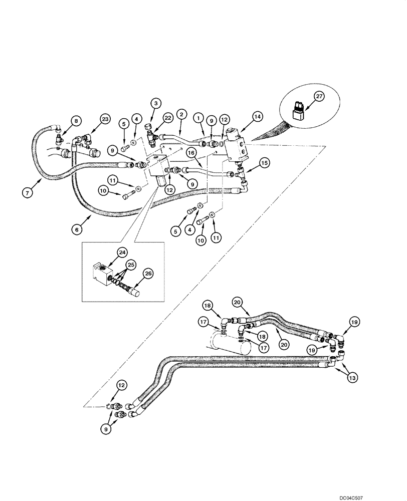 Схема запчастей Case 845 - (08.09[00]) - BLADE HYDRAULIC CIRCUIT - LOCK (3 HOLES) (08) - HYDRAULICS