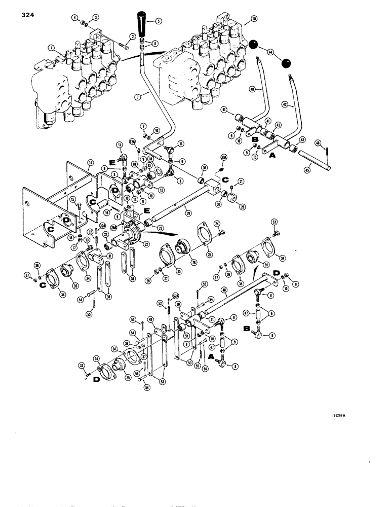 Схема запчастей Case 1150B - (324) - EQUIPMENT CONTROL VALVE AND LEVERS, THREE LEVER - 4 SPOOL, VALVES ARE STAMPED W/ CASE PART NUMBER (07) - HYDRAULIC SYSTEM