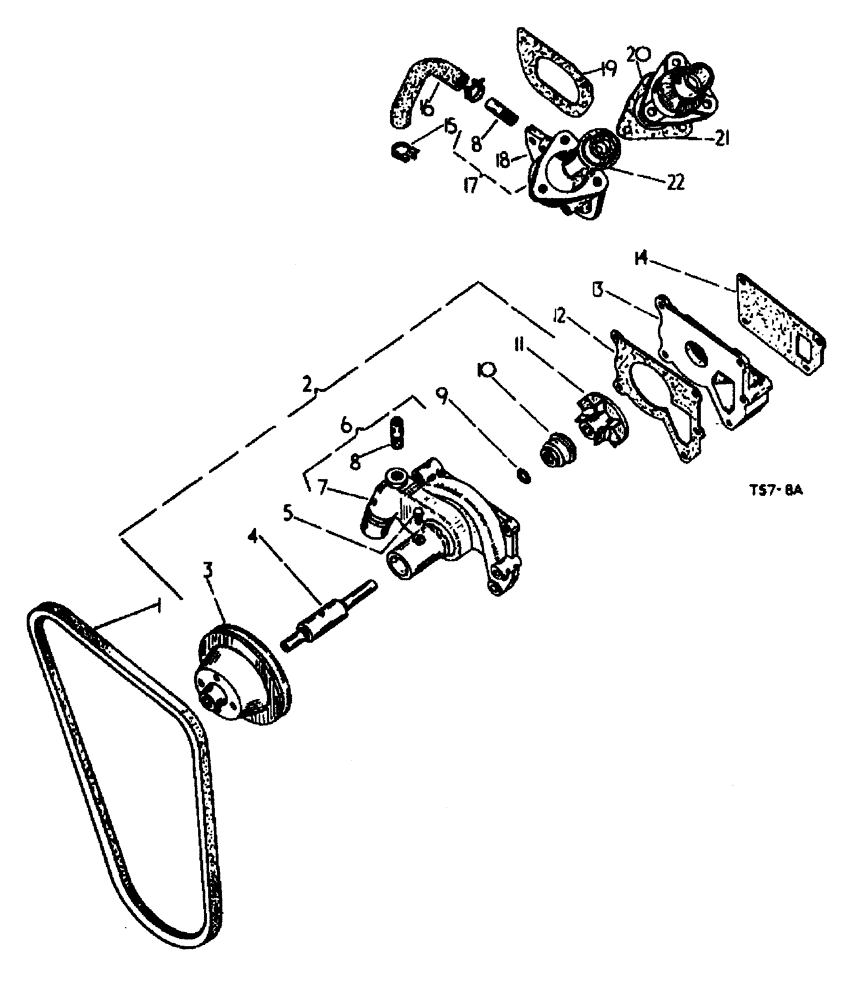 Схема запчастей Case 500 - (12-146) - WATER PUMP AND THERMOSTAT PETROL ENGINE No Description