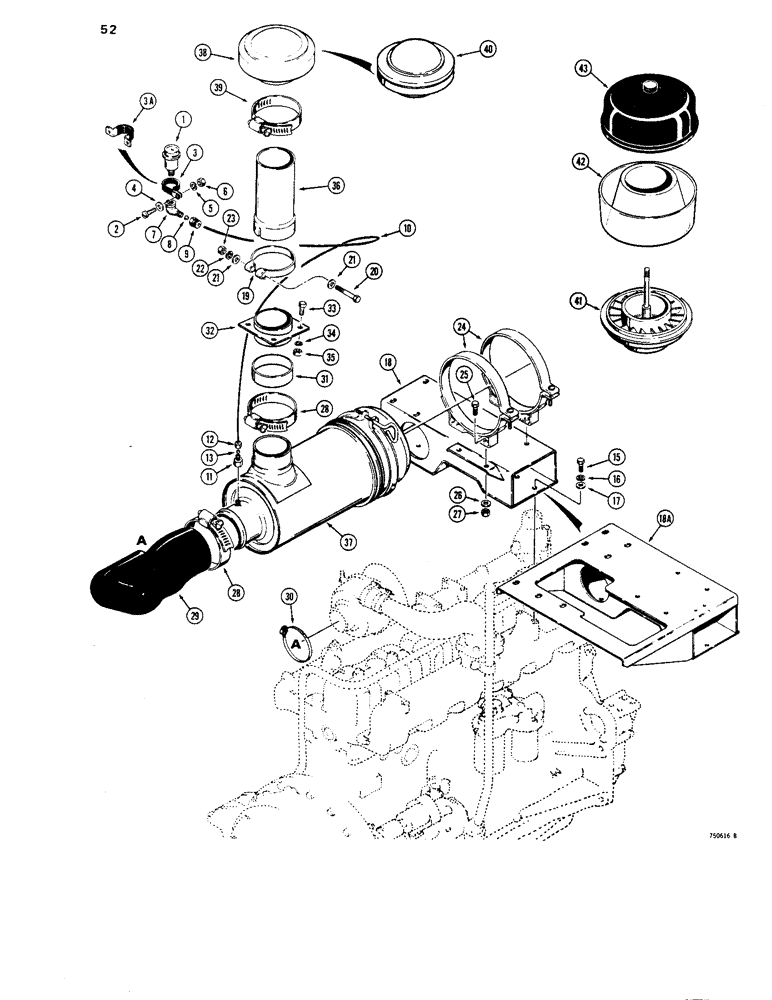 Схема запчастей Case 1450 - (052) - AIR CLEANER AND MOUNTING, TOP INTAKE (02) - ENGINE