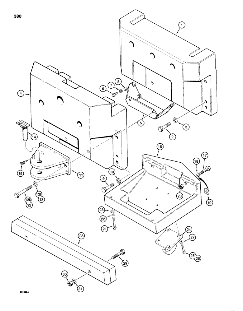 Схема запчастей Case 1150D - (380) - COUNTERWEIGHTS, REAR COUNTERWEIGHT, LOADER MODELS W/O REAR EQUIP. (09) - CHASSIS/ATTACHMENTS