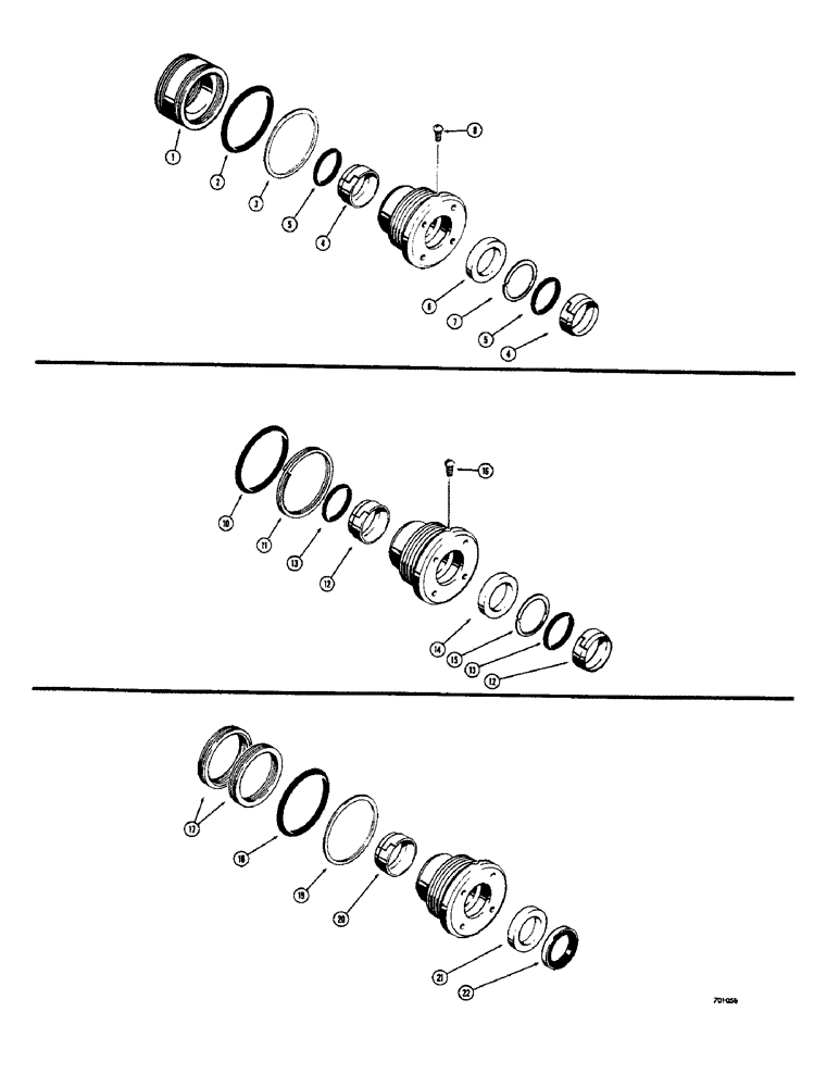 Схема запчастей Case 33 - (352) - CYL PACKING KITS,USED IN SWING CYL,4"I.D.TUBE &1-3/4"DIA. ROD D37359 CYL PACKING KIT 