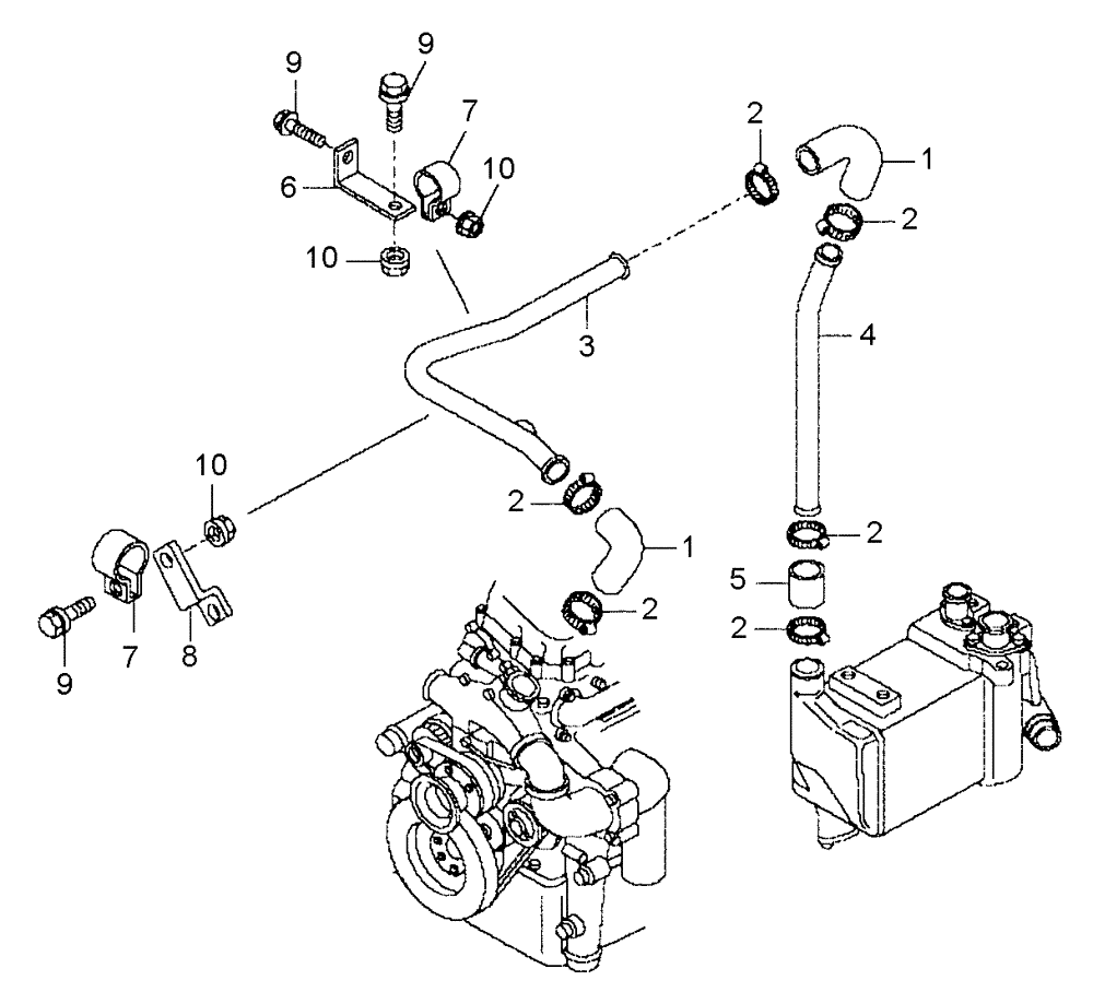 Схема запчастей Case 335B - (04A02030644[001]) - LINES, COOLING - ENGINE / RESERVOIR (87585069) (01) - ENGINE