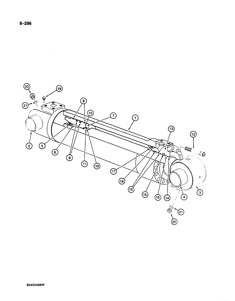 Схема запчастей Case 125B - (8-296) - ARM CYLINDER - P6546738, IF USED, CYLINDERS WITH LETTER "M" IDENTIFICATION (08) - HYDRAULICS