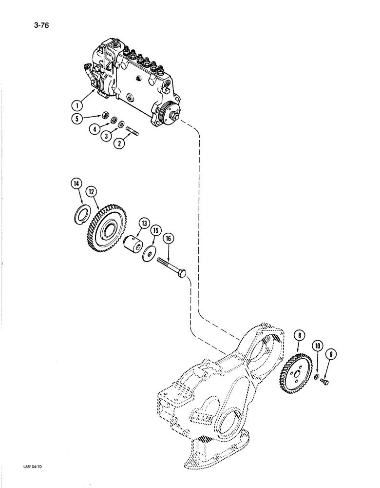 Схема запчастей Case 1080B - (3-76) - INJECTION PUMP DRIVE, 504BOT DIESEL ENGINE (03) - FUEL SYSTEM