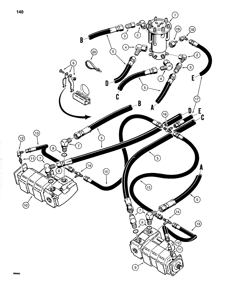 Схема запчастей Case 1280 - (140) - TRACK DRIVE HYDRAULIC LINES - LOWER (04) - UNDERCARRIAGE