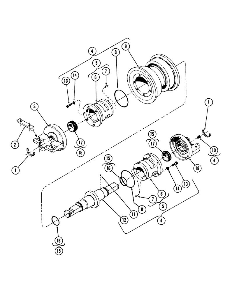 Схема запчастей Case 50 - (5-114) - SINGLE FLANGE TRACK ROLLER, TYPE C (11) - TRACKS/STEERING