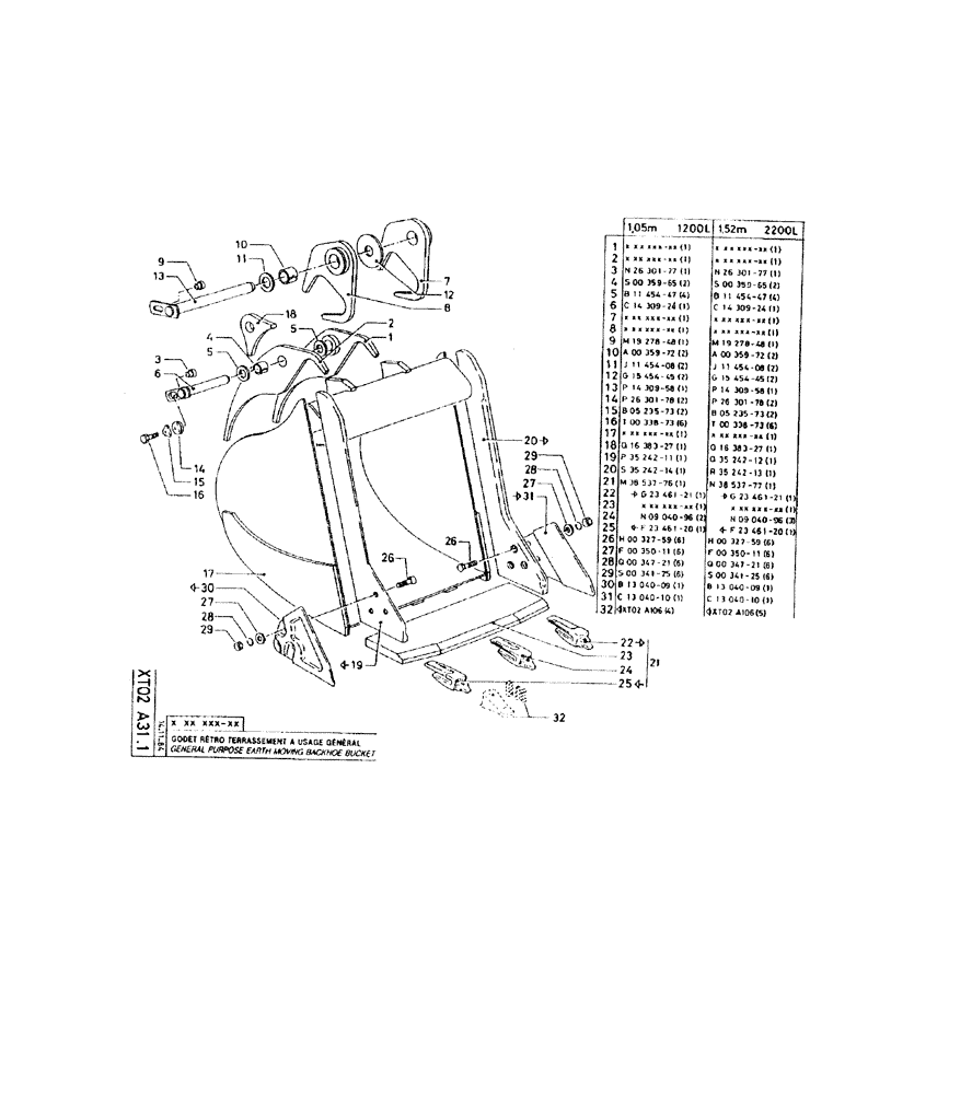 Схема запчастей Case 220 - (299) - GENERAL PURPOSE EARTH MOVING BACKHOE BUCKET (19) - BUCKETS