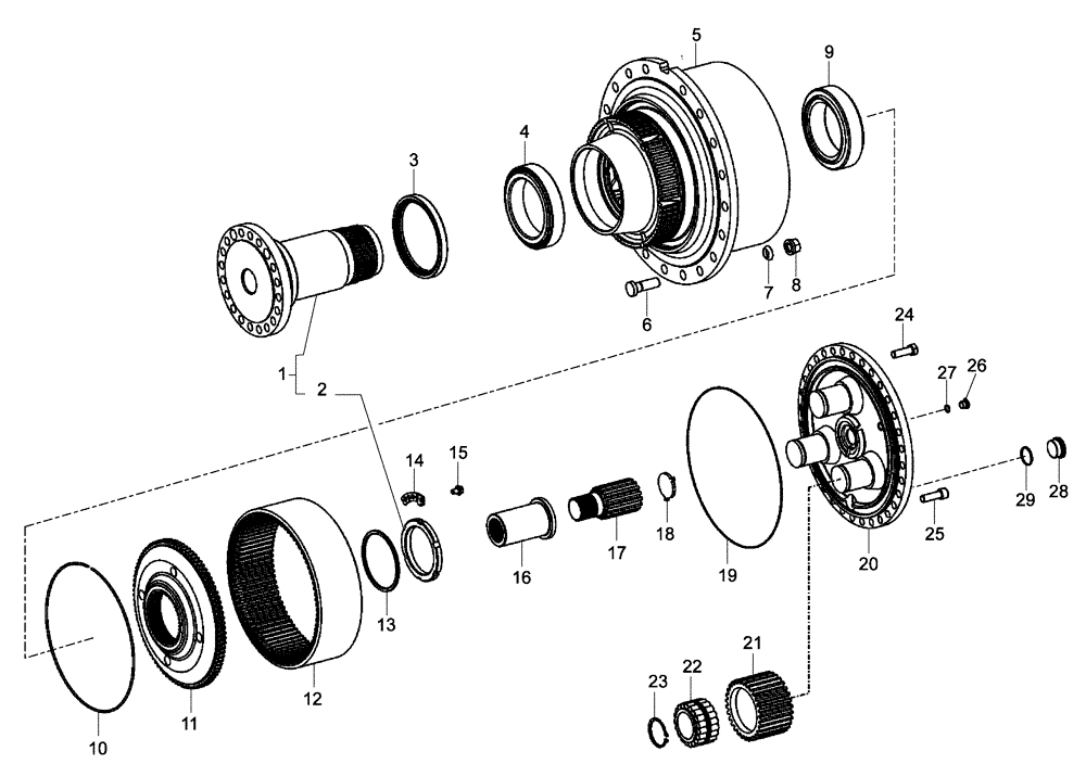 Схема запчастей Case 335 - (32A00000657[001]) - INTERMEDIATE AXLE - DIFFERENTIAL - WHEEL REDUCTION GEAR (87363340) (27) - REAR AXLE SYSTEM