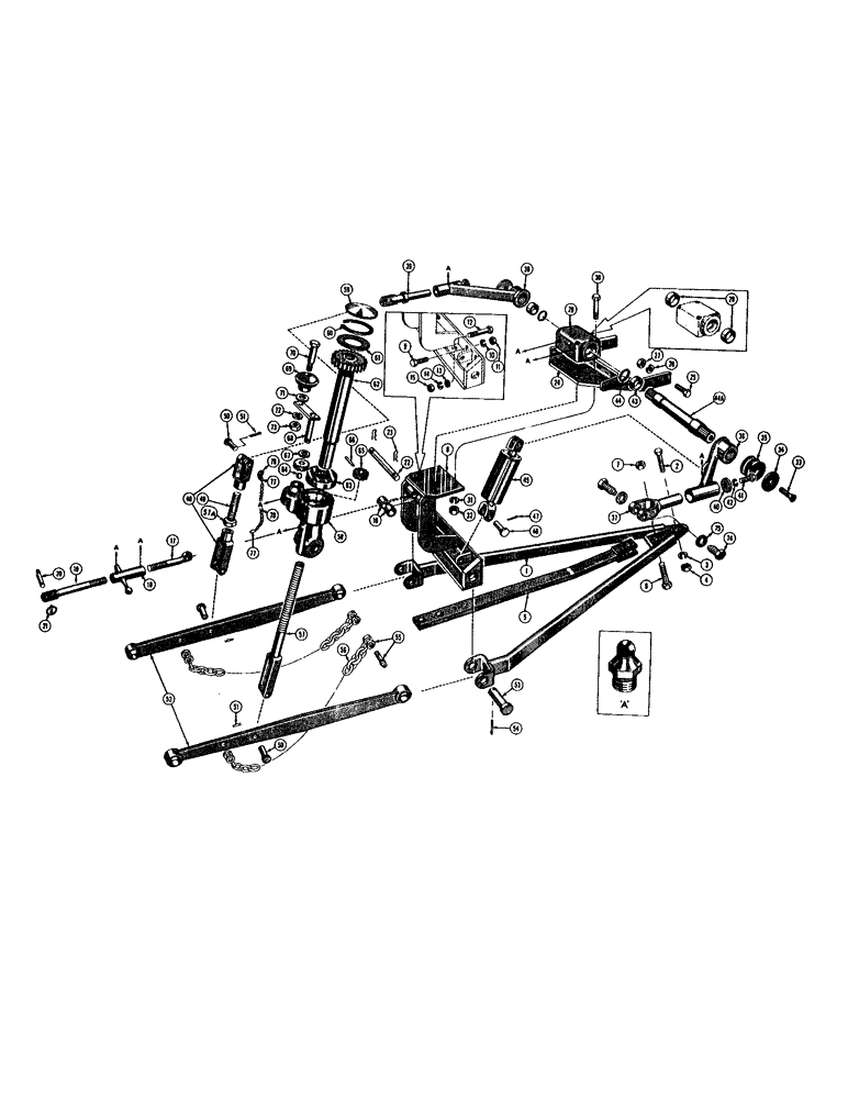 Схема запчастей Case 420B - (104) - THREE POINT HITCH, THREE POINT HITCH DRAWBAR AND MOUNTING PARTS (18) - ATTACHMENT ACCESSORIES