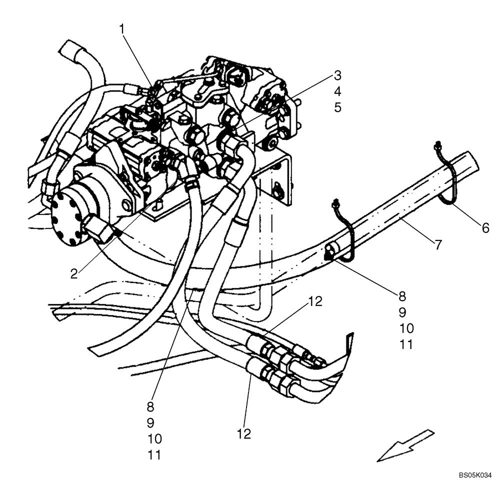 Схема запчастей Case 450CT - (06-09) - HYDROSTATICS - PUMP SUCTION LINE (450CT WITH IN-LINE PUMP CONFIGURATION) (06) - POWER TRAIN