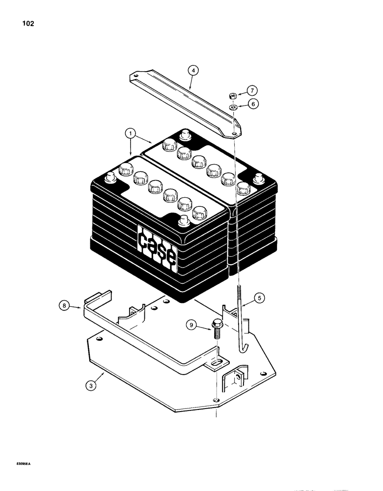 Схема запчастей Case 1150D - (102) - BATTERY MOUNTING (04) - ELECTRICAL SYSTEMS