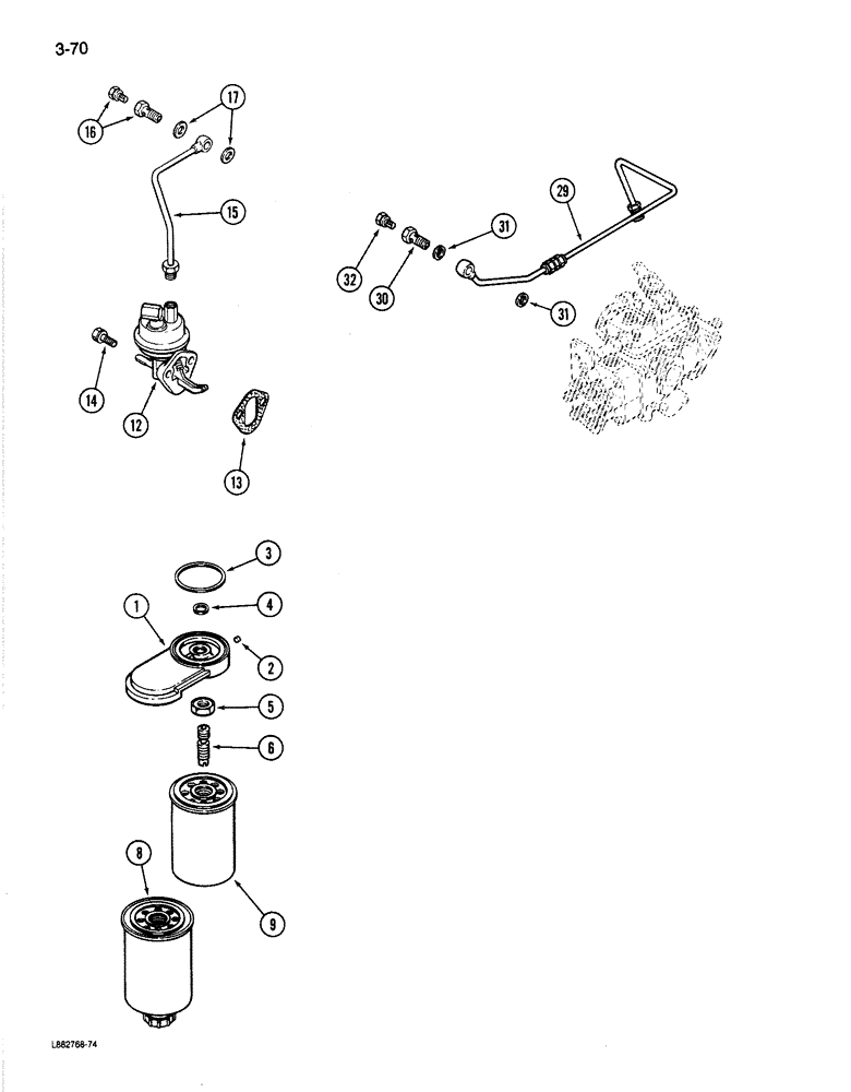 Схема запчастей Case 780C - (3-70) - FUEL FILTER AND LIFT PUMP, 6T-590 ENGINE (03) - FUEL SYSTEM