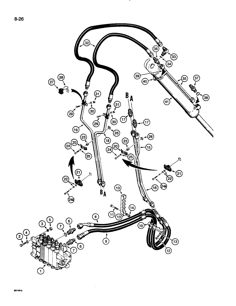 Схема запчастей Case 35C WL - (8-26) - BUCKET CYL.HYD.CIRCUIT, MODELS W/EXTENDABLE DIPPER MODELS W/ONE BOOM MOUNTING PIN AT SWING TOWER (08) - HYDRAULICS