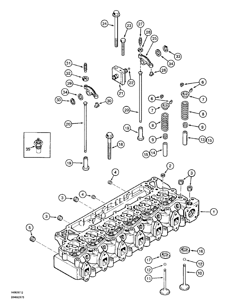 Схема запчастей Case 9030B - (2-48) - CYLINDER HEAD AND VALVE MECHANISM, 6T-590 ENGINE, PRIOR TO P.I.N. DAC03#2001 (02) - ENGINE