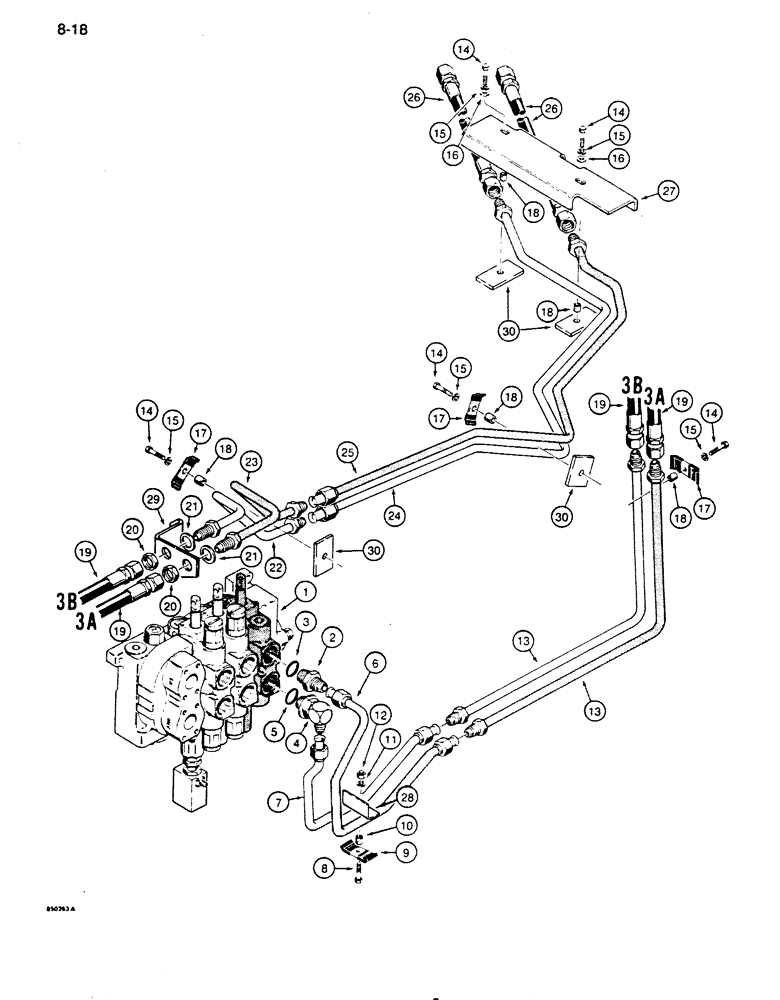 Схема запчастей Case 850D - (8-018) - LOADER CLAM HYDRAULIC CIRCUIT (08) - HYDRAULICS