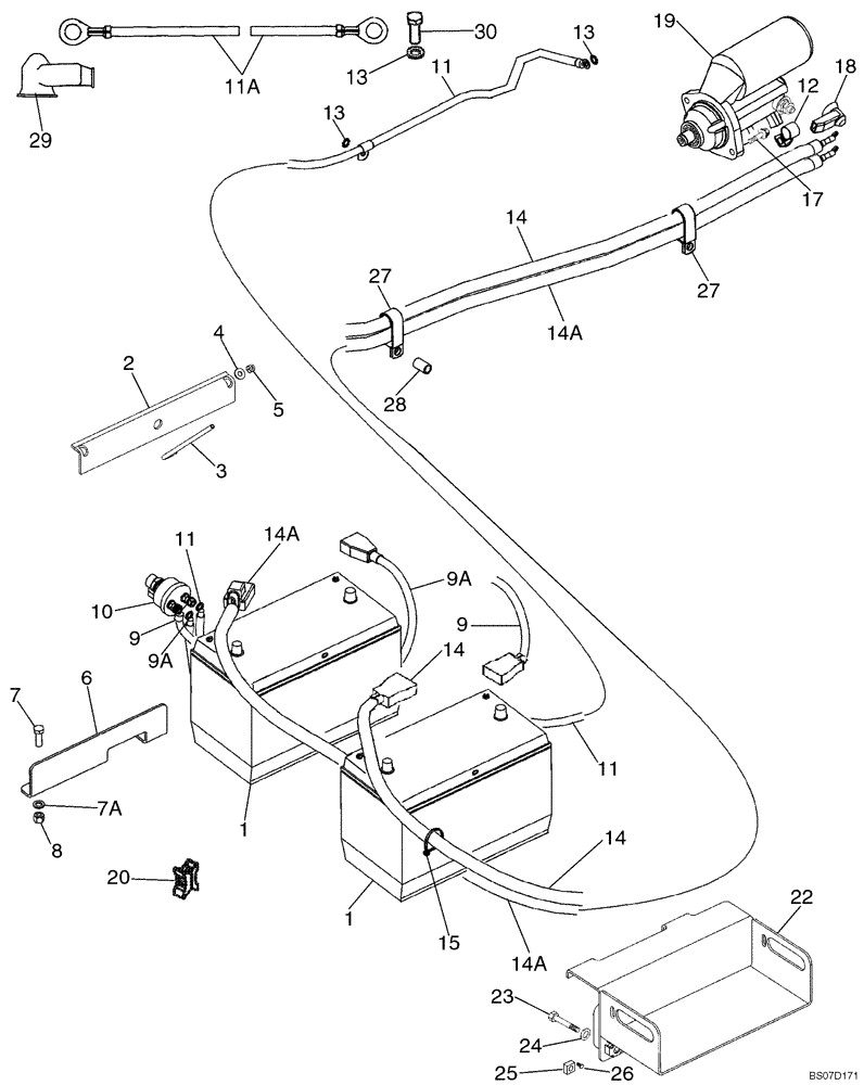 Схема запчастей Case 650K - (04-07) - BATTERY, DUAL - CAB (IF USED) (04) - ELECTRICAL SYSTEMS