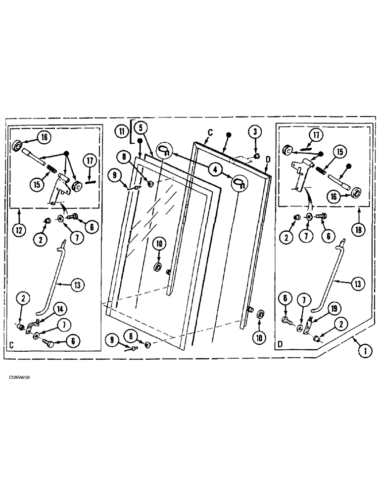 Схема запчастей Case 688BCK - (9E-68) - WINDSHIELD, 688B CK (120404-120409, 120411-) (05.1) - UPPERSTRUCTURE CHASSIS/ATTACHMENTS