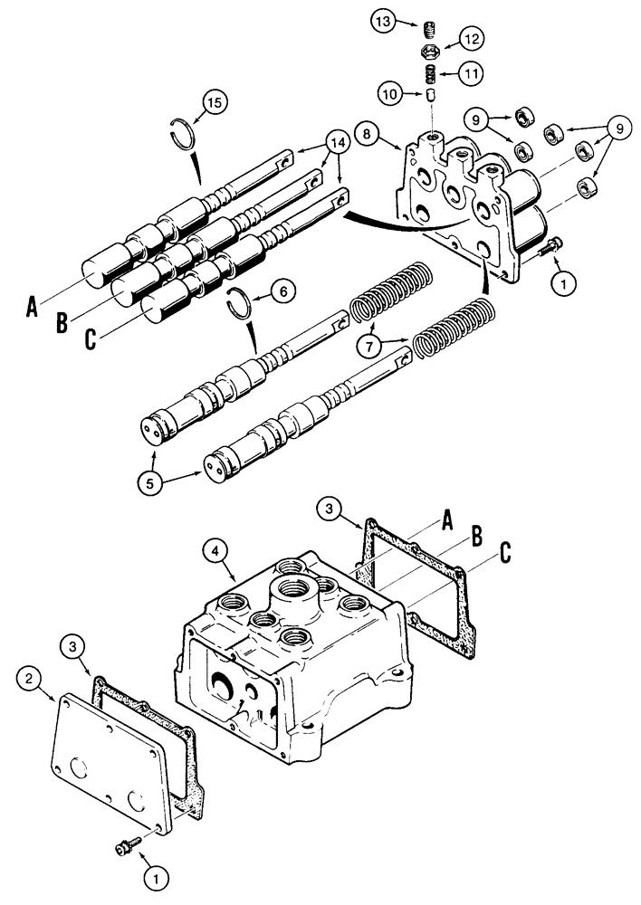 Схема запчастей Case 855E - (6-22) - TRANSMISSION CONTROL VALVE ASSEMBLY, WITHOUT MODULATOR (06) - POWER TRAIN