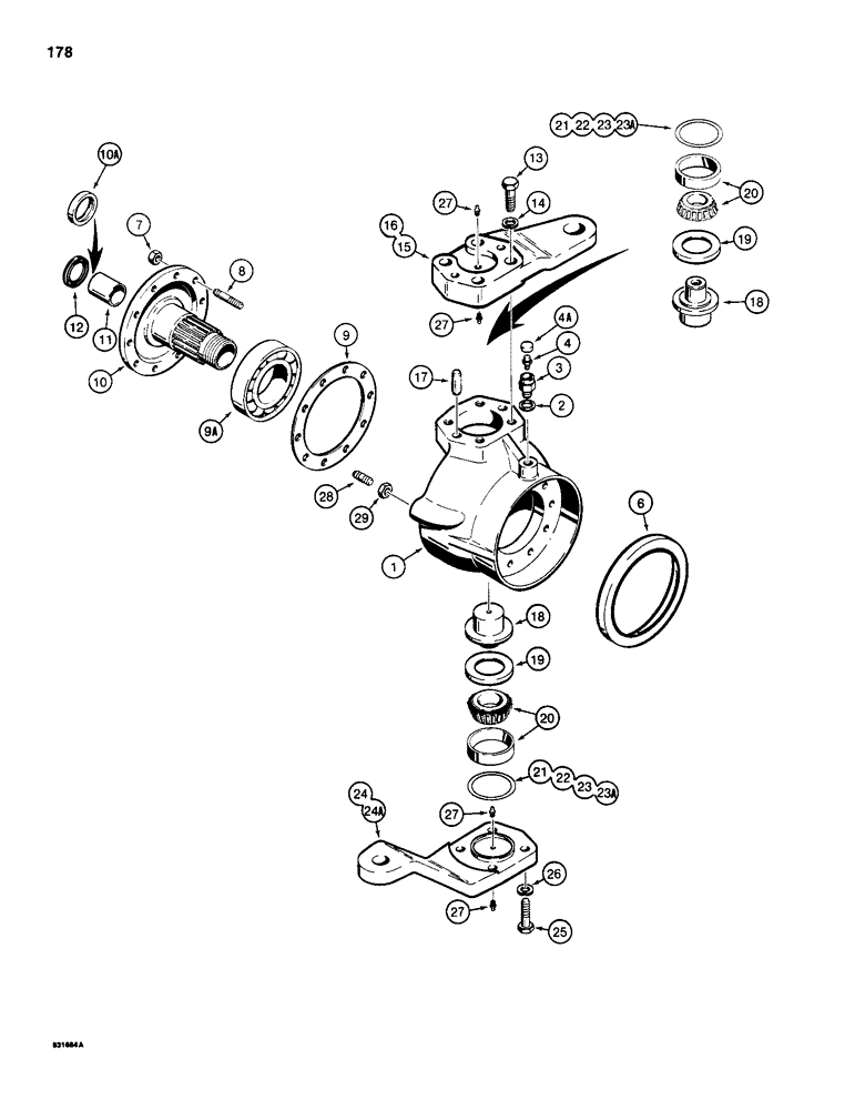 Схема запчастей Case 584D - (178) - REAR DRIVE AXLE, SWIVEL HOUSINGS, FOUR WHEEL DRIVE MODELS (27) - REAR AXLE SYSTEM