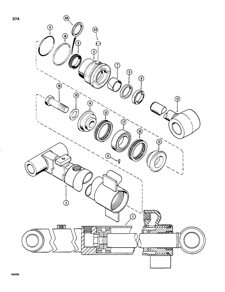 Схема запчастей Case 480C - (374) - G33204 BACKHOE DIPPER EXTENSION CYLINDER, WITH TWO PIECE PISTON (35) - HYDRAULIC SYSTEMS