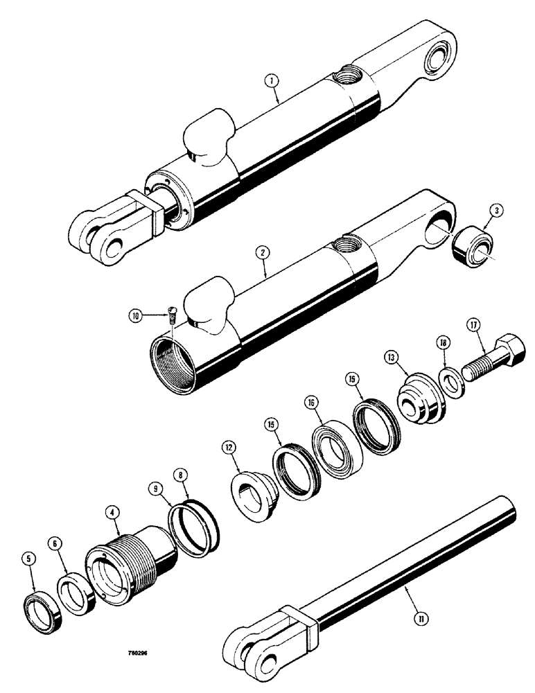 Схема запчастей Case 680CK - (344) - G33757 3-PT. HITCH TILT CYLINDER, 2-1/2" DIA. CYLINDER WITH 6" STROKE (35) - HYDRAULIC SYSTEMS