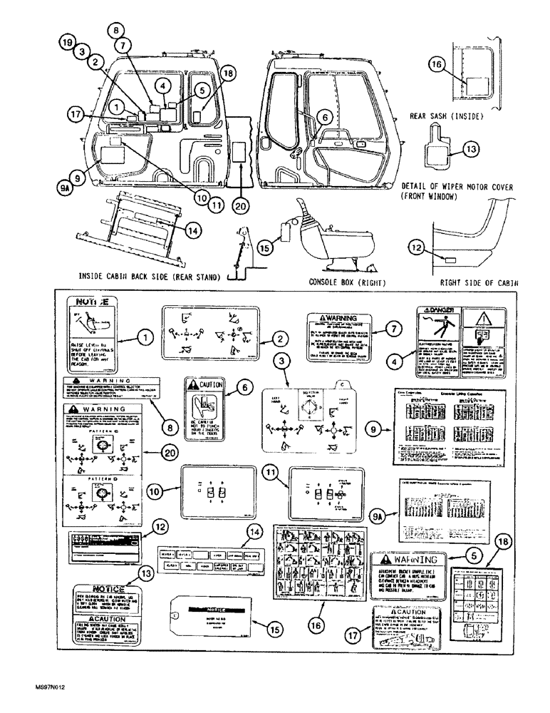 Схема запчастей Case 9030B - (9-140) - DECALS, ENGLISH LANGUAGE, OPERATORS COMPARTMENT (09) - CHASSIS