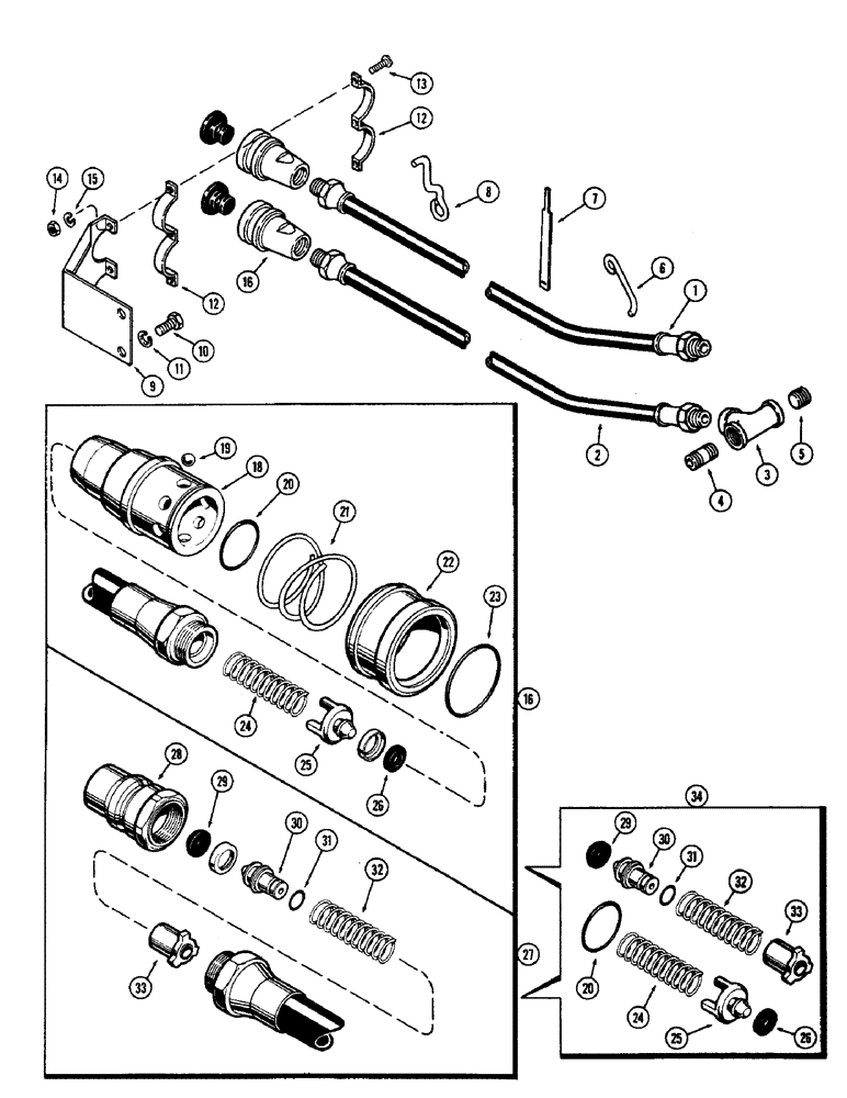 Схема запчастей Case 580 - (149A) - REMOTE HYDRAULIC HOSES AND COUPLINGS, STANDARD CLUTCH (35) - HYDRAULIC SYSTEMS