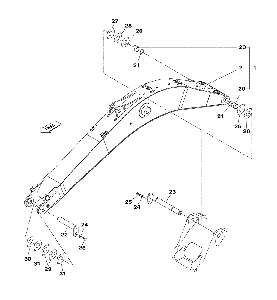 Схема запчастей Case CX350C - (09-030[01]) - MONOBLOCK BOOM - 6.45 M - CX350C - CX350C NLC (09) - CHASSIS/ATTACHMENTS