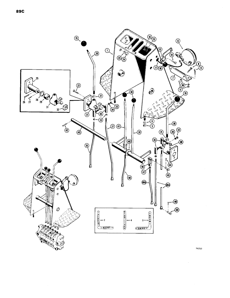 Схема запчастей Case 26 - (089C) - TWIN LEVER BACKHOE CONTROL, FOR USE W/ G33115 AND G34898 CONTROL VALVES, FOR 480 AND 480 B TRACTORS 