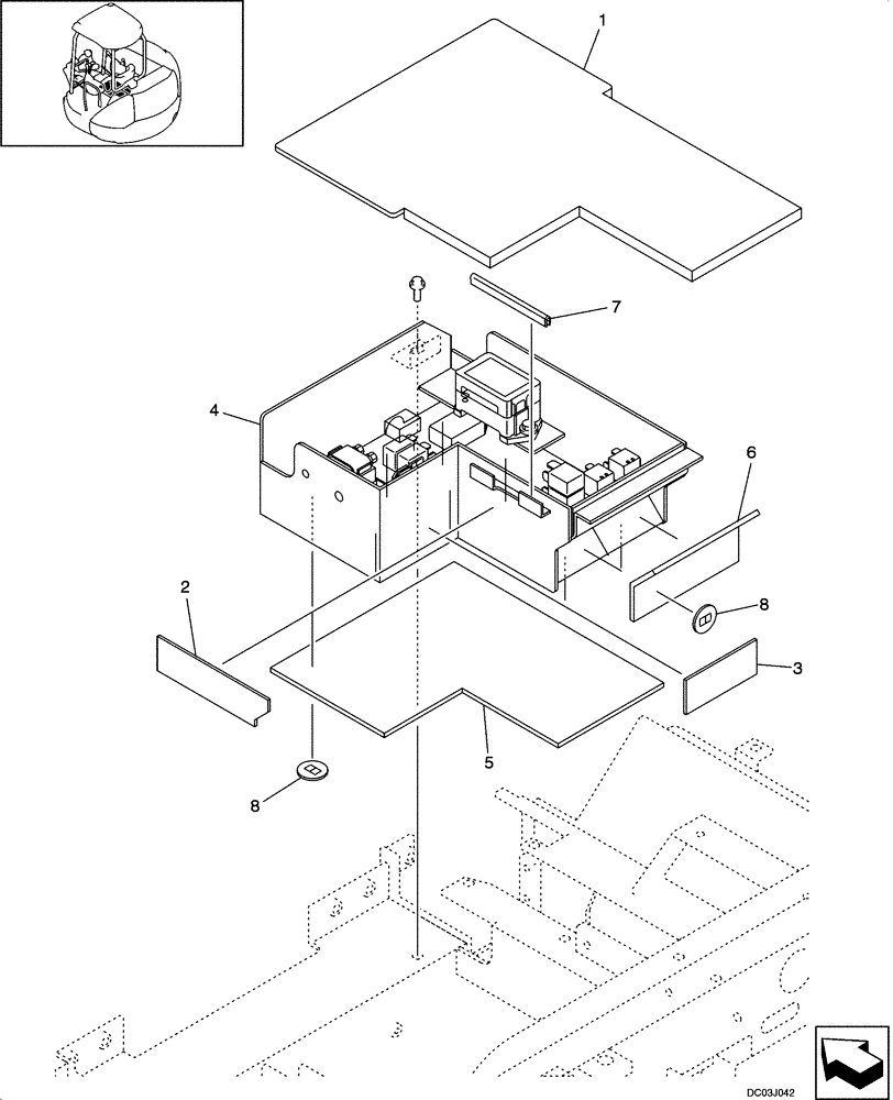 Схема запчастей Case CX47 - (04-03[00]) - RELAY BOX ASSY - CANOPY (04) - ELECTRICAL SYSTEMS