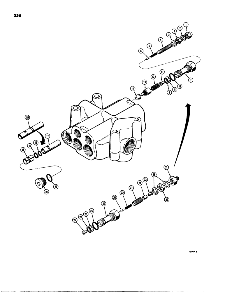 Схема запчастей Case 580C - (326) - PARKER LOADER CONTROL VALVE, MAIN RELIEF VALVE, USED ON PTO MODELS ONLY (08) - HYDRAULICS