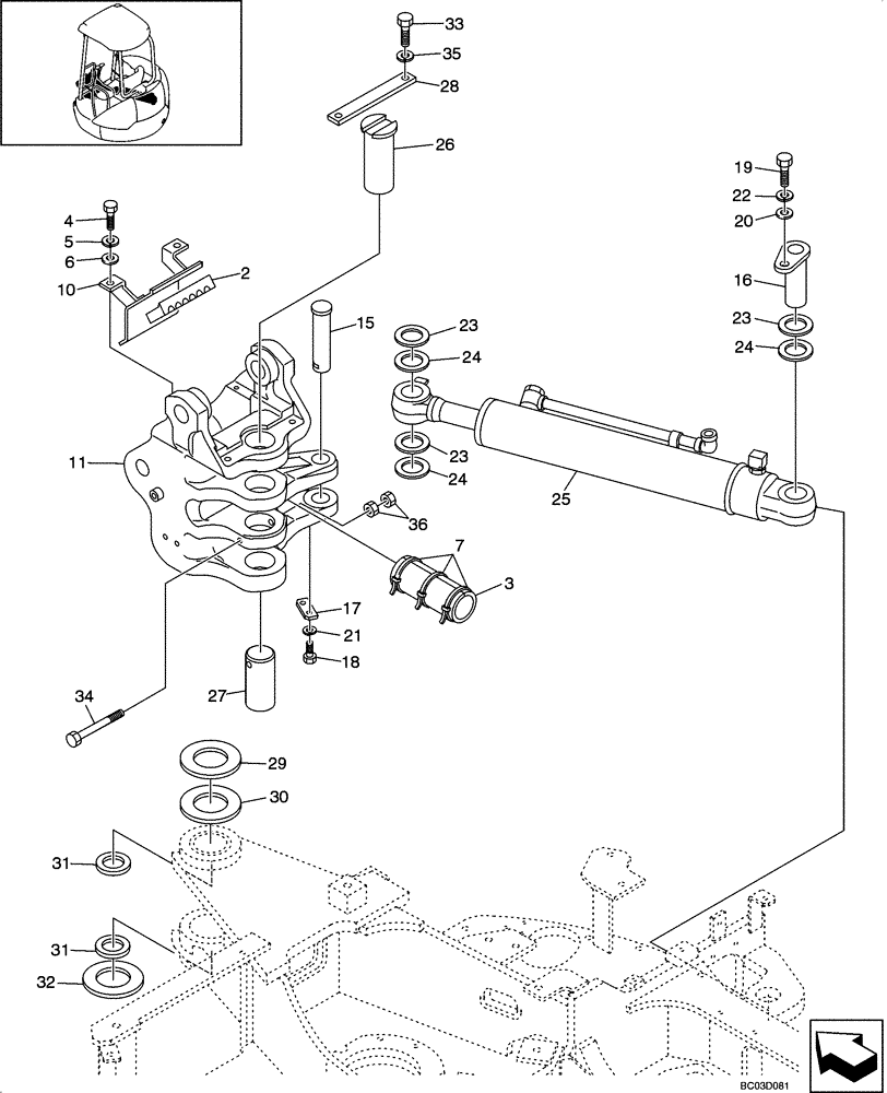 Схема запчастей Case CX36 - (09-09[00]) - BRACKET ASSY - SWING, CANOPY (NIBBLER & BREAKER CX36 ASN PX11 - 08901) (09) - CHASSIS/ATTACHMENTS