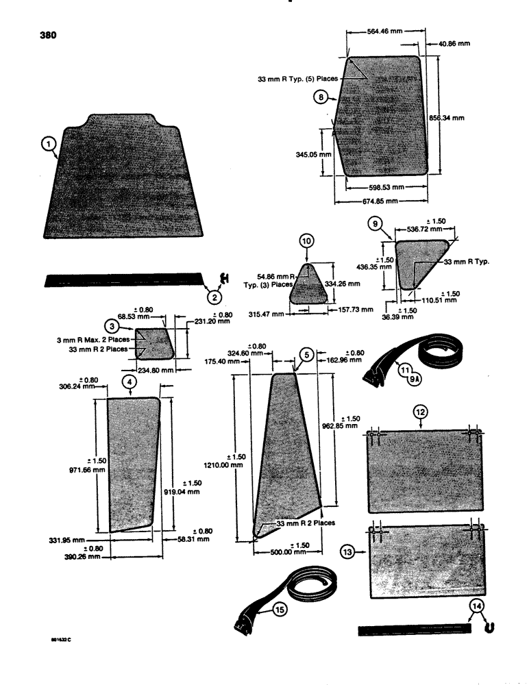 Схема запчастей Case 780B - (380) - CAB GLASS - METRIC DIMENSIONS (09) - CHASSIS/ATTACHMENTS