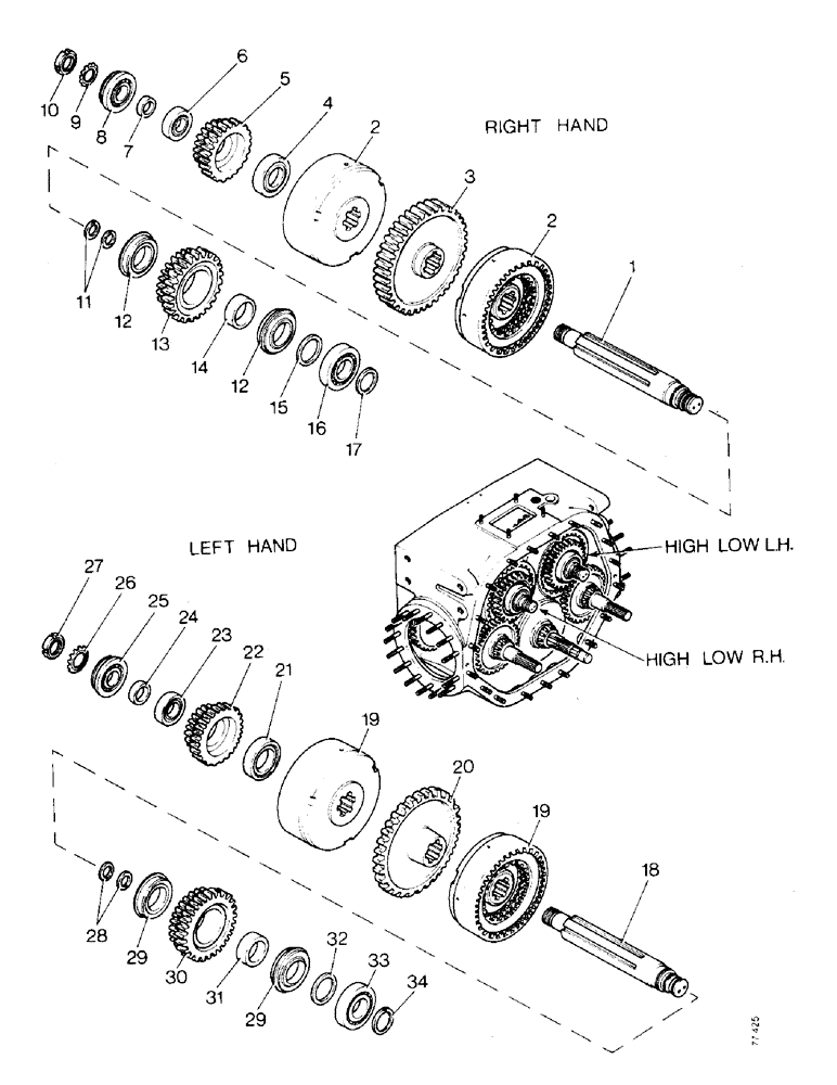 Схема запчастей Case 850 - (B06-1) - HIGH-LOW CLUTCH SHAFTS, RIGHT HAND WITH WIDE GEAR (03) - TRANSMISSION