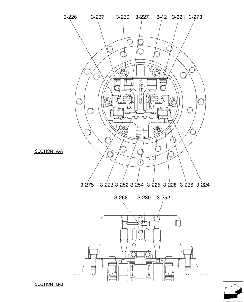 Схема запчастей Case CX50B - (02-003[03]) - MOTOR INSTAL, PROPEL (35) - HYDRAULIC SYSTEMS