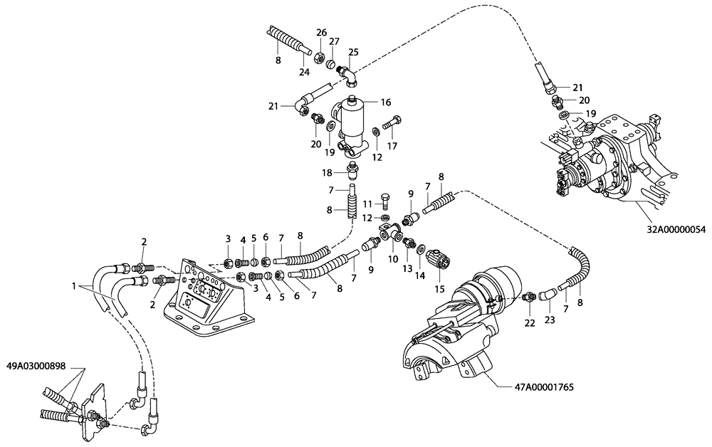 Схема запчастей Case 335 - (49A00010901[001]) - PNEUMATIC SYSTEM - REAR FRAME (36) - PNEUMATIC SYSTEM