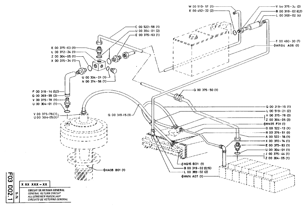 Схема запчастей Case TY45 - (F03 D02.1) - GENERAL RETURN CIRCUIT (07) - HYDRAULIC SYSTEM