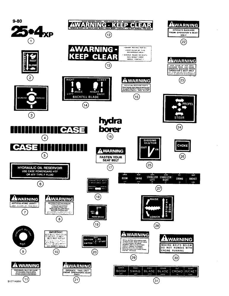 Схема запчастей Case MAXI-SNEAKER C - (9-80) - DECALS (09) - CHASSIS/ATTACHMENTS