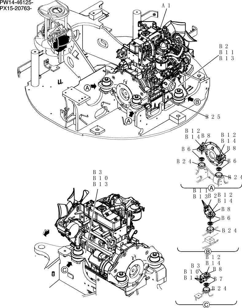 Схема запчастей Case CX36B - (025-01A[1]) - ENGINE INSTAL (05) - SUPERSTRUCTURE