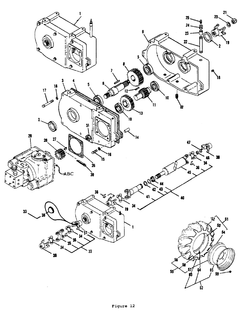 Схема запчастей Case L55 - (26) - GEAR CASE ASSEMBLY, DRIVE LINE, WHEELS & TIRES 