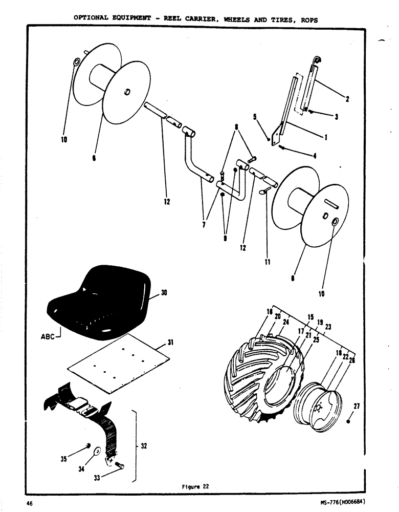 Схема запчастей Case N63 - (46) - OPTIONAL EQUIPMENT - REEL CARRIER, WHEELS AND TIRES, ROPS 