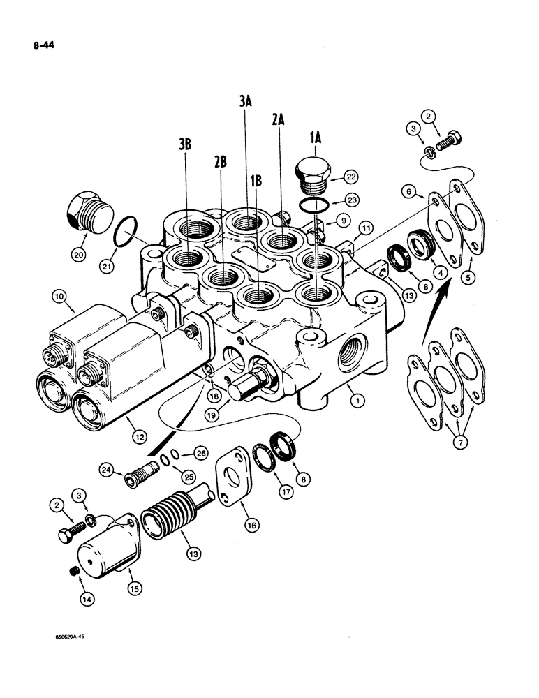 Схема запчастей Case W11B - (8-044) - THREE SPOOL LOADER CONTROL VALVE (08) - HYDRAULICS