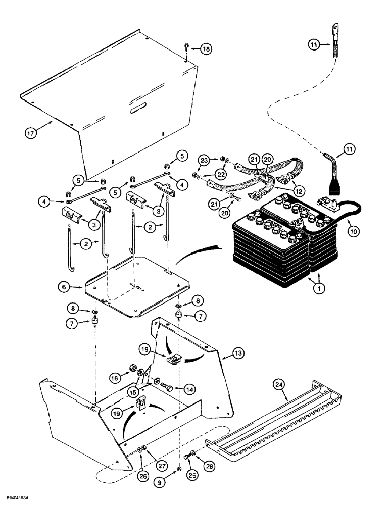 Схема запчастей Case 860 - (4-12) - BATTERY, MOUNTING, AND CABLES - DUAL BATTERY COLD START SYSTEM (04) - ELECTRICAL SYSTEMS