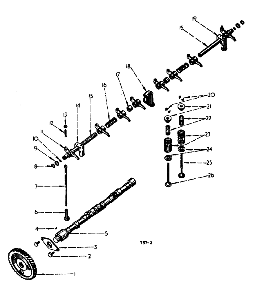 Схема запчастей Case 500 - (12-054) - CAMSHAFT AND VALVE MECHANISM DIESEL ENGINE No Description